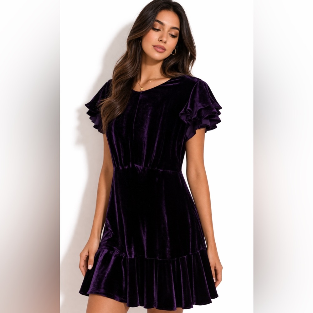 Polo by Ralph Lauren Velvet Mini Dress - Dark Purple